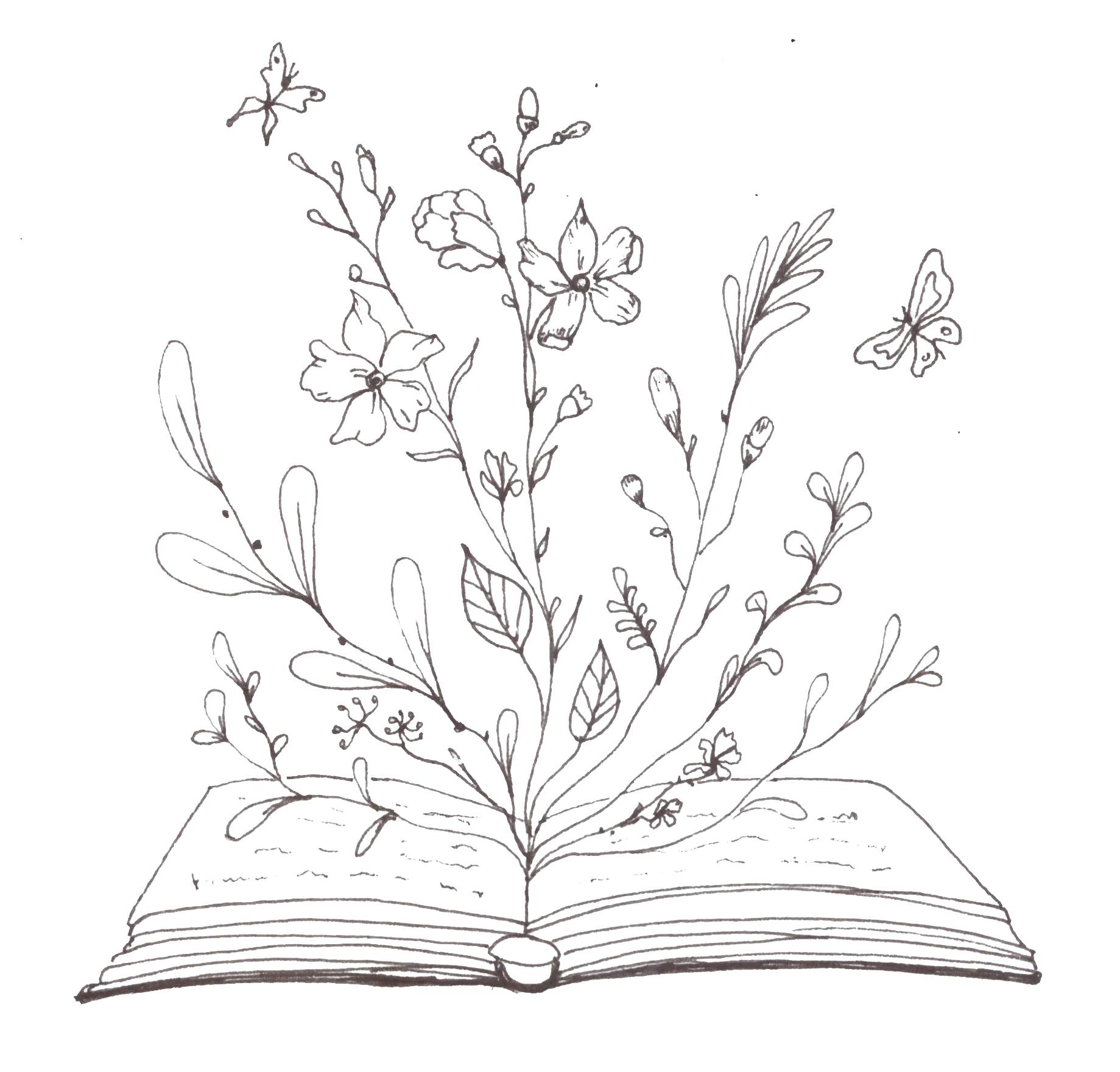 monokróm könyv és virág illusztráció